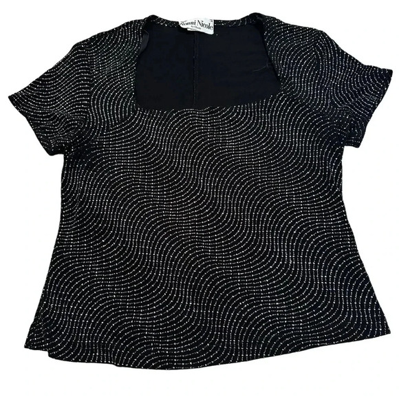 Vintage 90’s black and sliver glitter swirl blouse size large - Picture 1 of 6